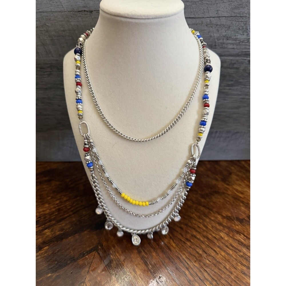 Premier Layered Statement Necklace Silver Beaded Boho Southwestern